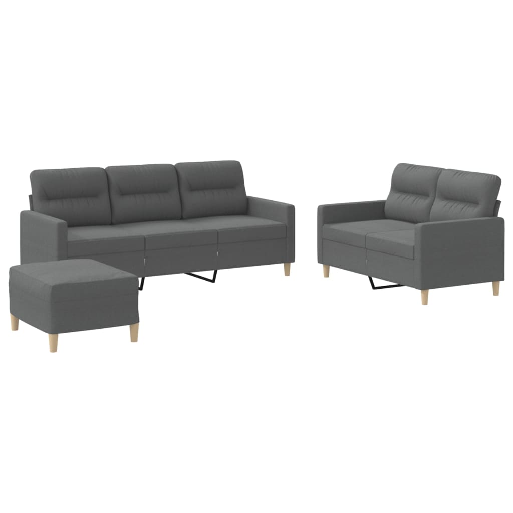 3 Piece Sofa Set with Cushions Dark Grey Fabric