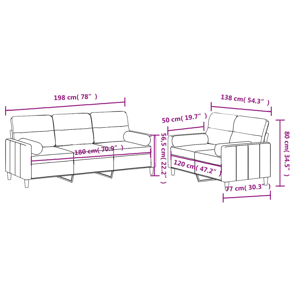 2 Piece Sofa Set with Pillows Black Fabric
