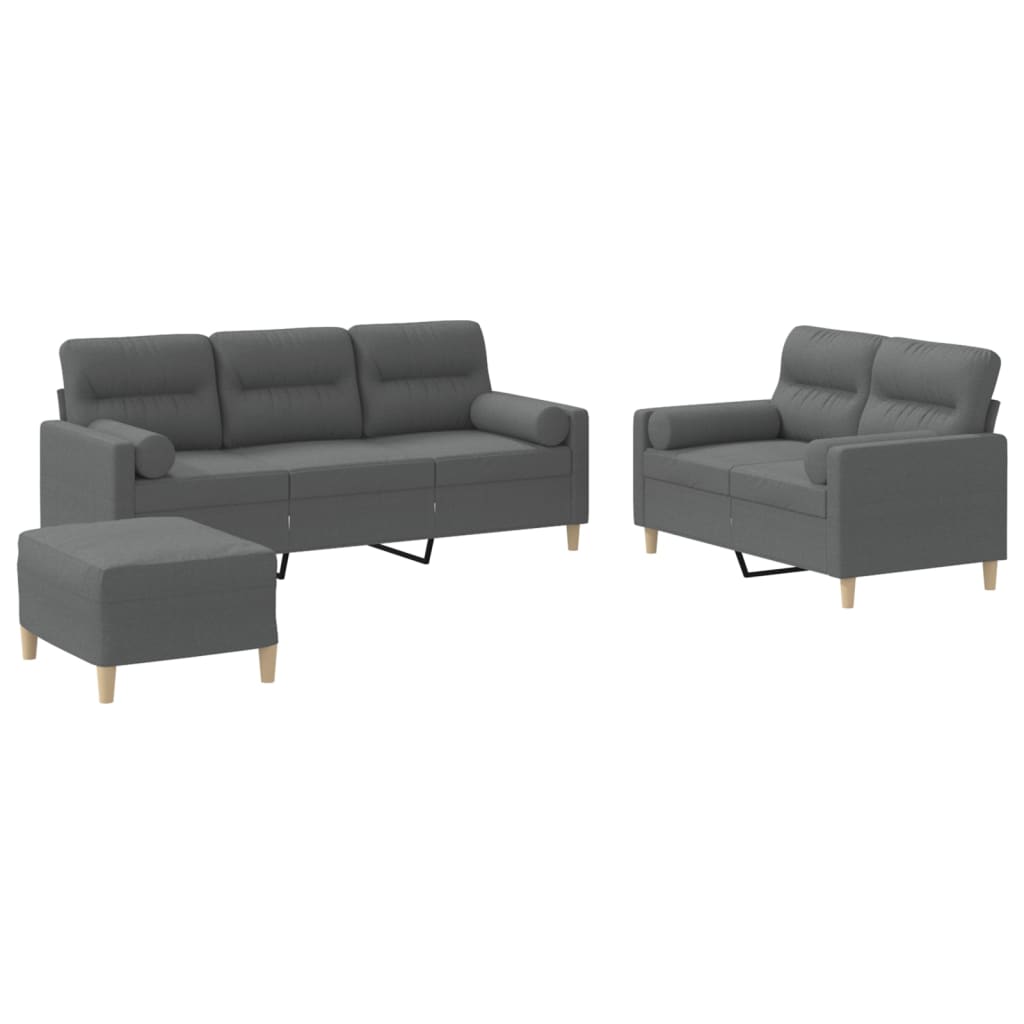 3 Piece Sofa Set with Pillows Dark Grey Fabric