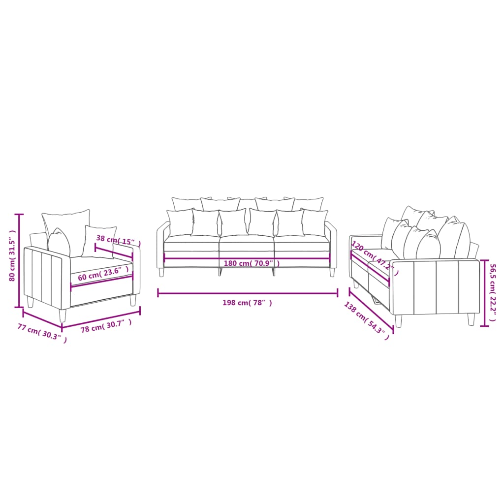 3 Piece Sofa Set with Cushions Light Grey Velvet