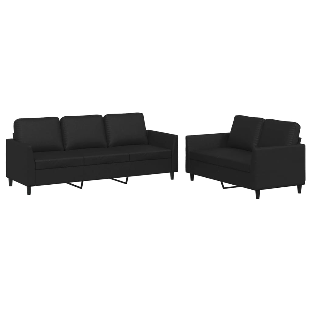 2 Piece Sofa Set with Cushions Black Faux Leather