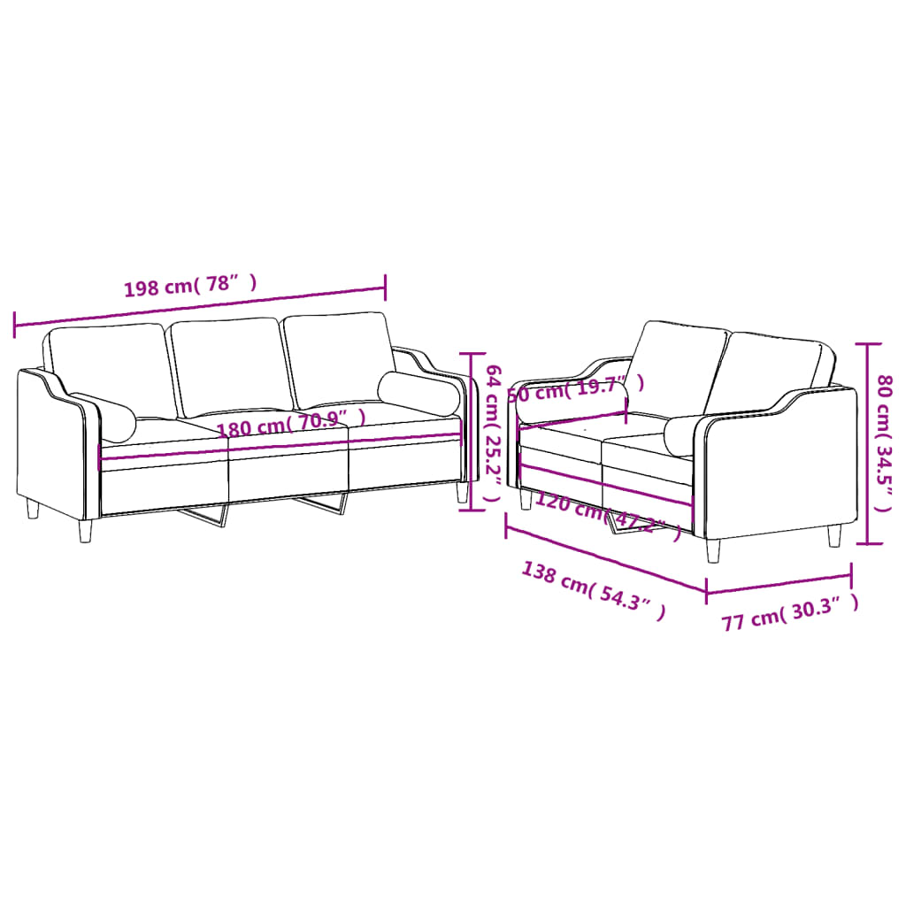 2 Piece Sofa Set with Pillows Black Fabric
