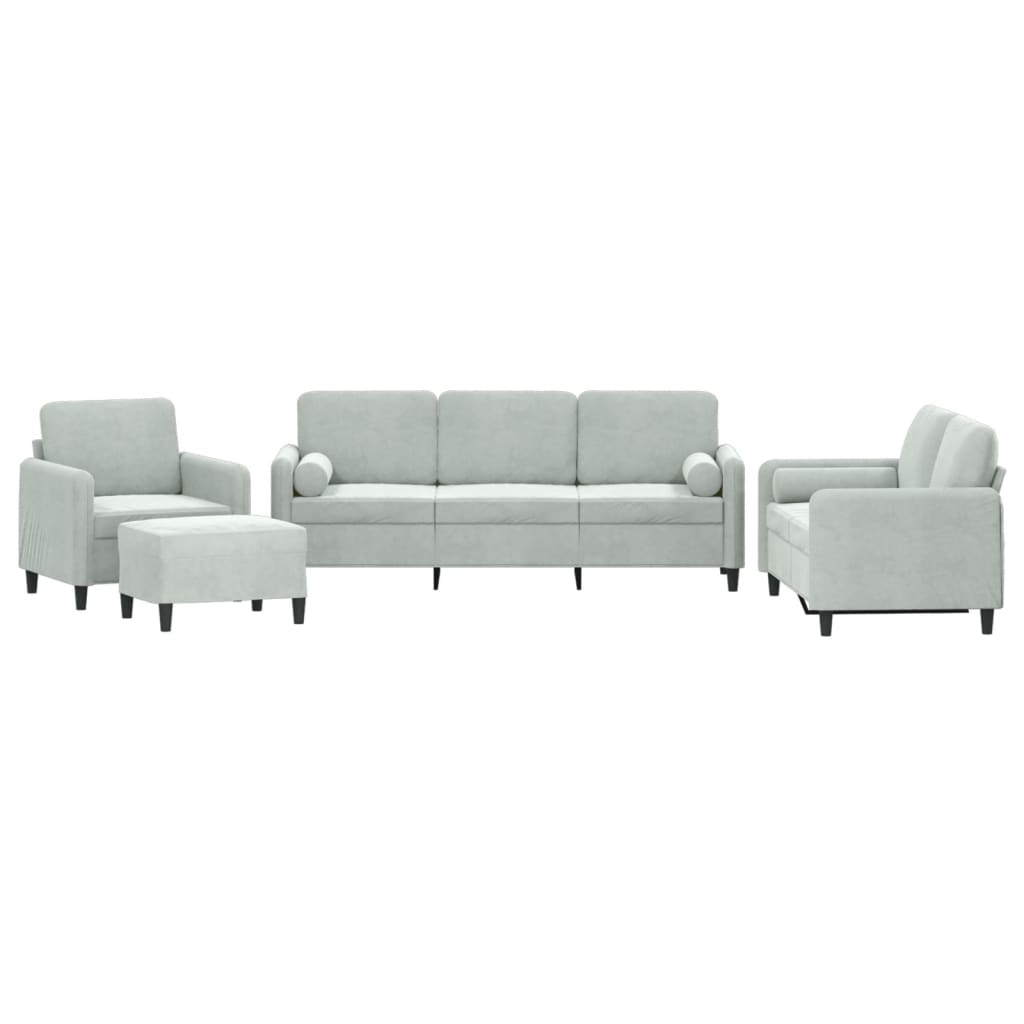 4 Piece Sofa Set with Pillows Light Grey Velvet