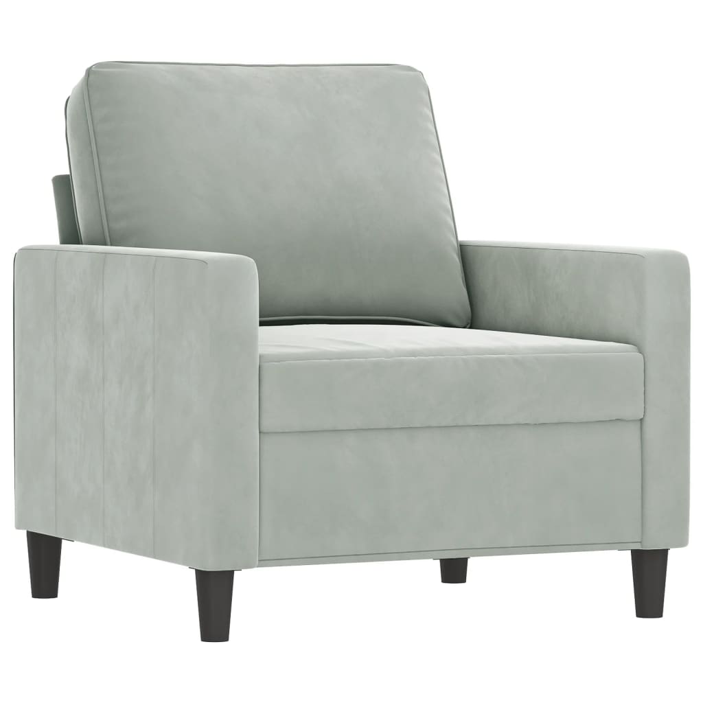 4 Piece Sofa Set with Pillows Light Grey Velvet