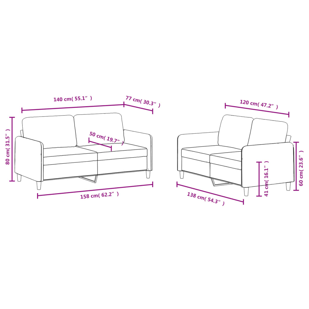 2 Piece Sofa Set Light Grey Velvet