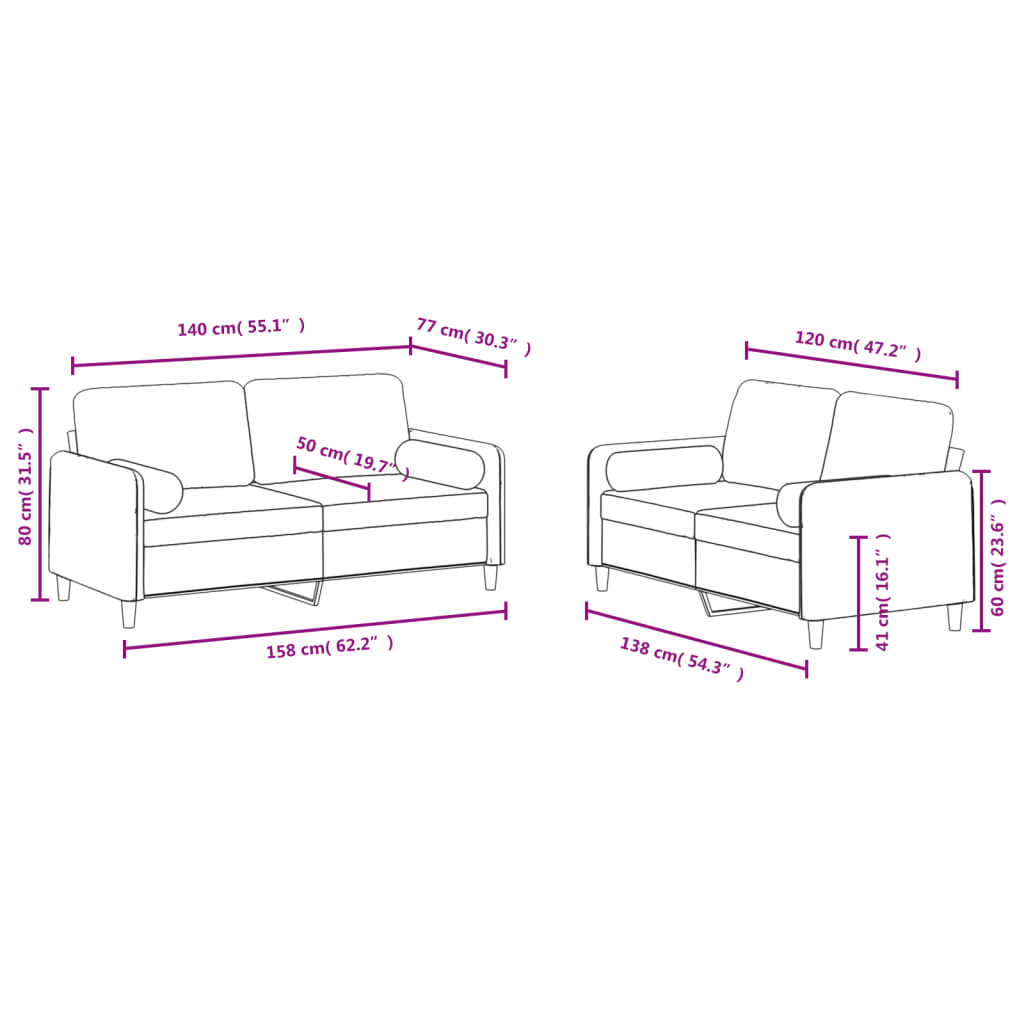 2 Piece Sofa Set with Pillows Light Grey Velvet