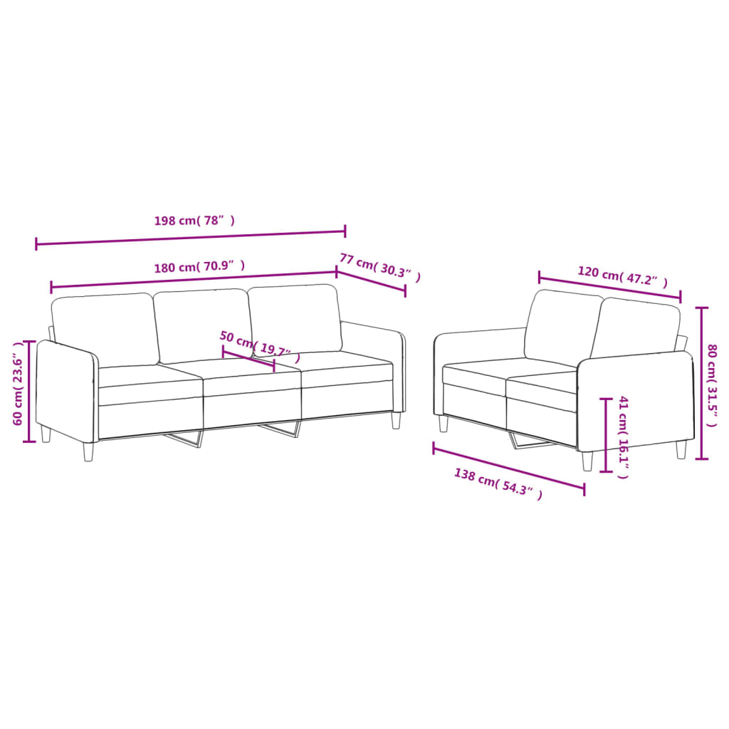 2 Piece Sofa Set Light Grey Velvet