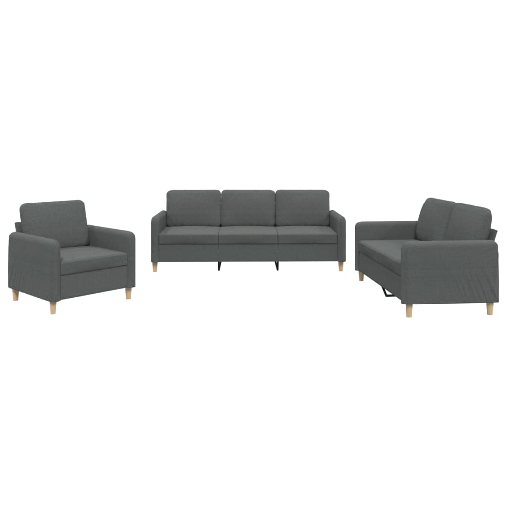 3 Piece Sofa Set with Cushions Dark Grey Fabric