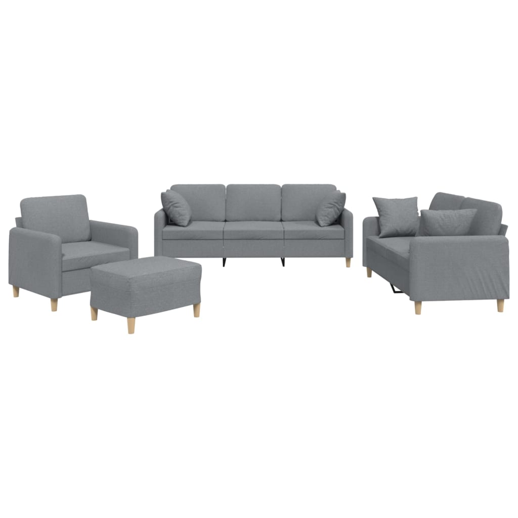 4 Piece Sofa Set with Pillows Light Grey Fabric