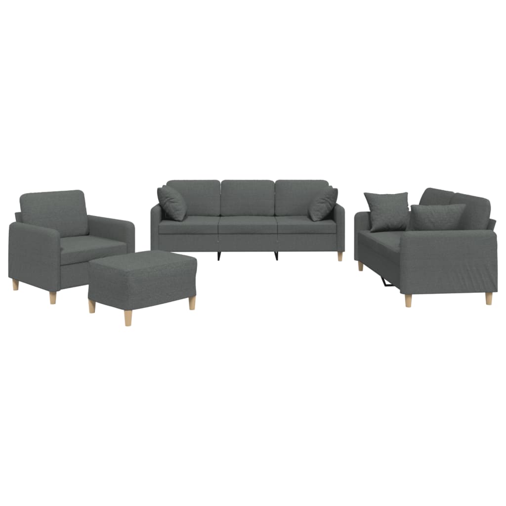 4 Piece Sofa Set with Pillows Dark Grey Fabric