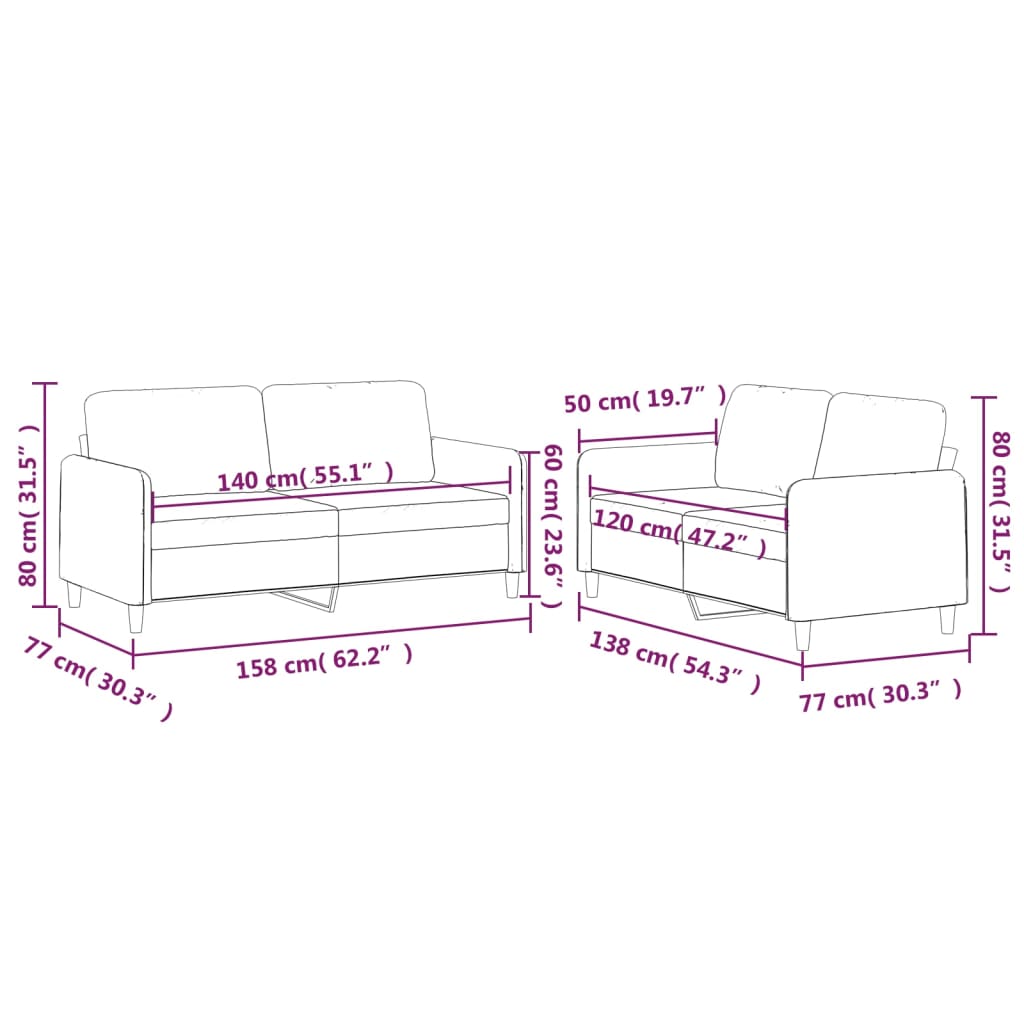 2 Piece Sofa Set with Cushions Light Grey Fabric