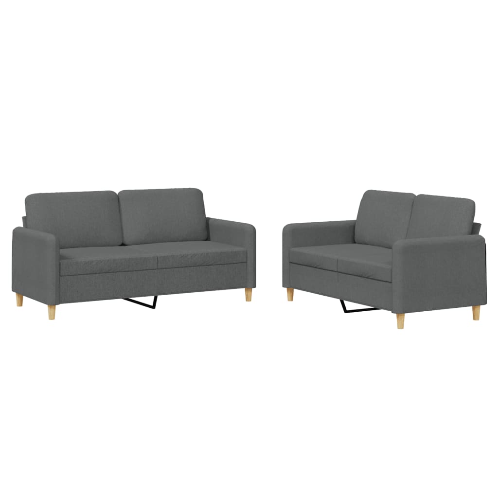 2 Piece Sofa Set with Cushions Dark Grey Fabric