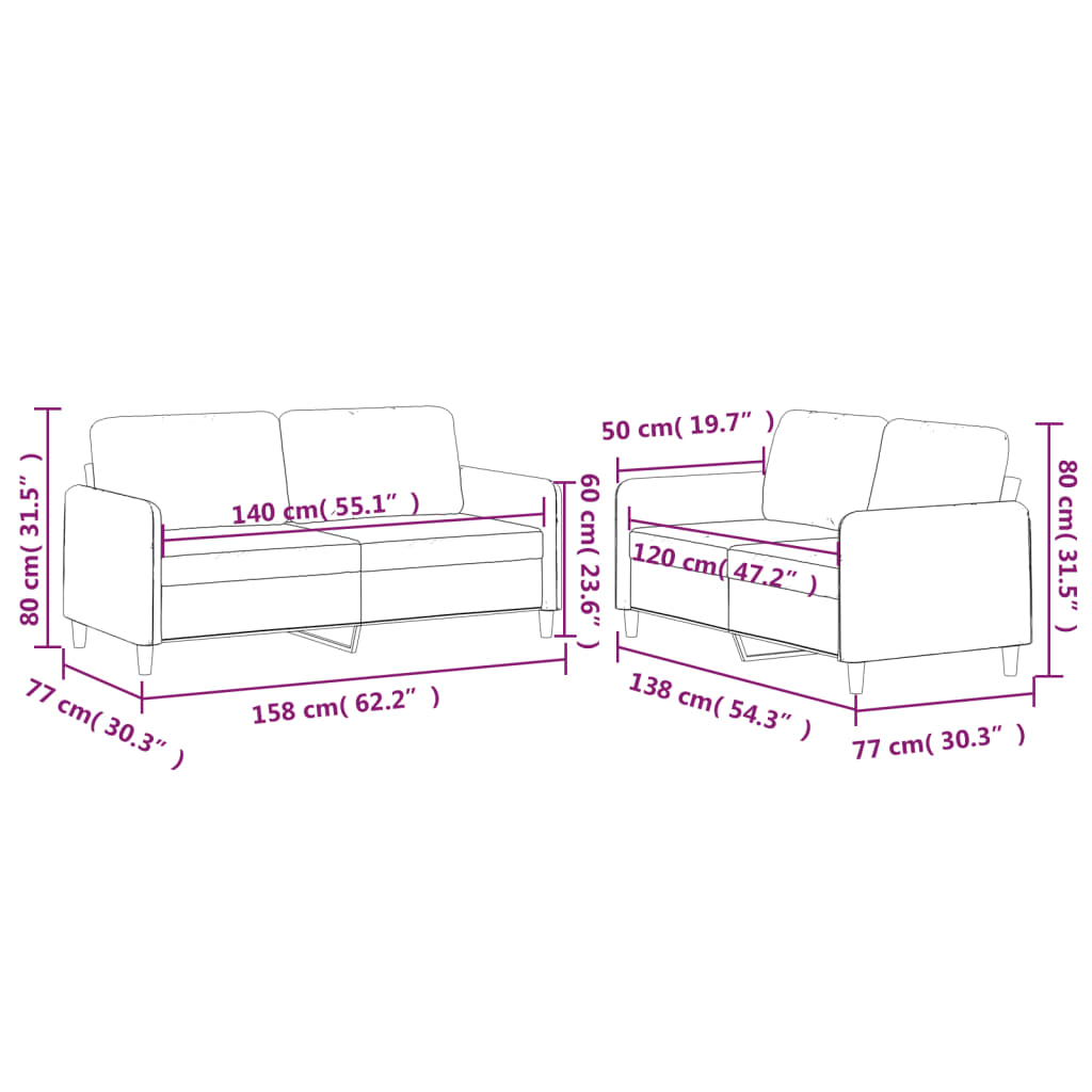 2 Piece Sofa Set with Cushions Black Fabric