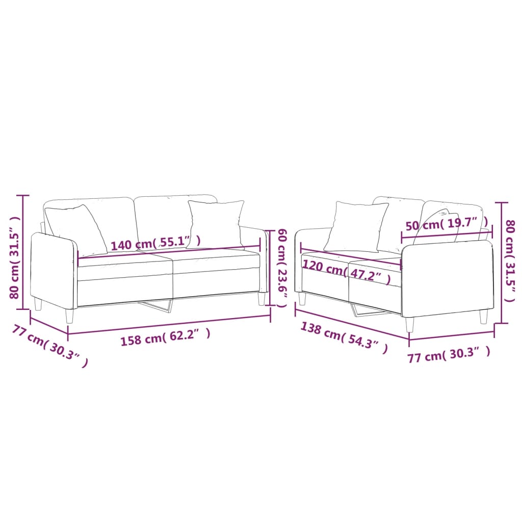2 Piece Sofa Set with Pillows Light Grey Fabric
