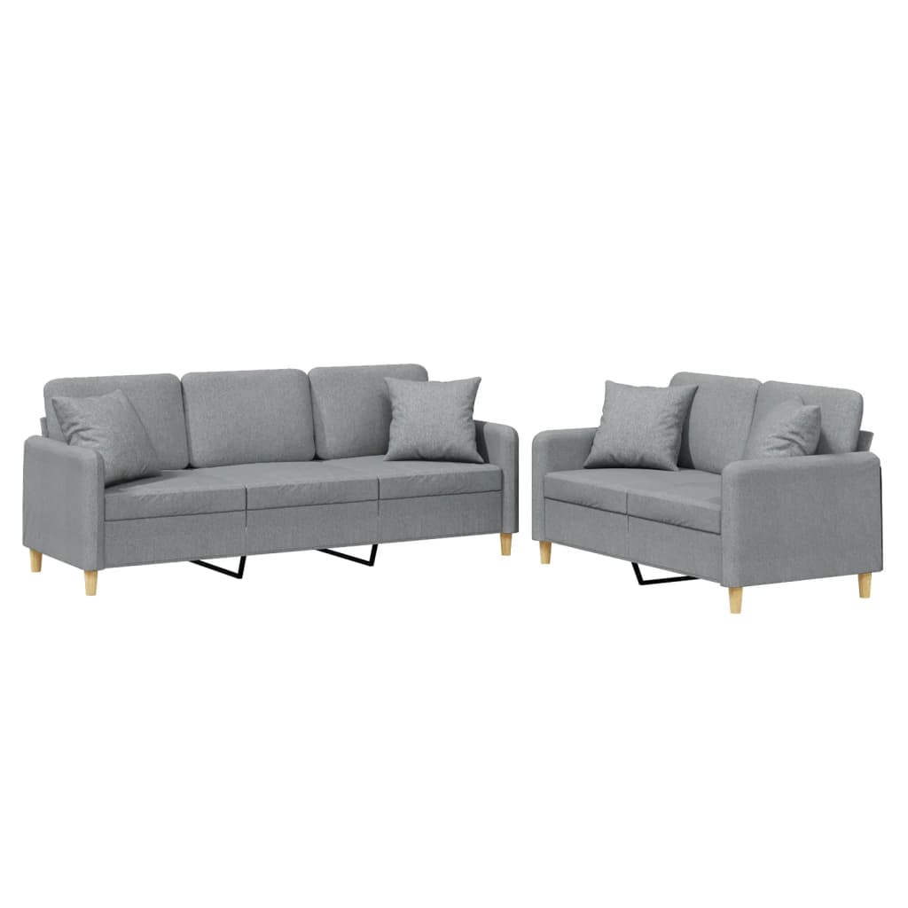 2 Piece Sofa Set with Pillows Light Grey Fabric