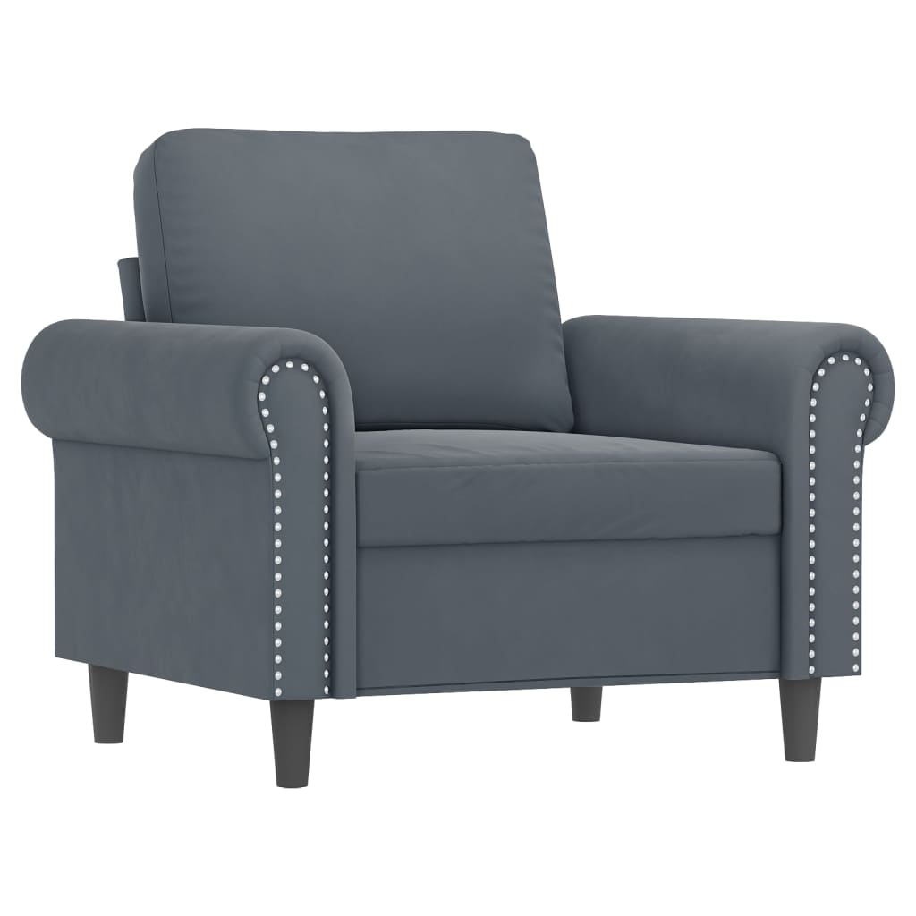 3 Piece Sofa Set with Pillows Dark Grey Velvet