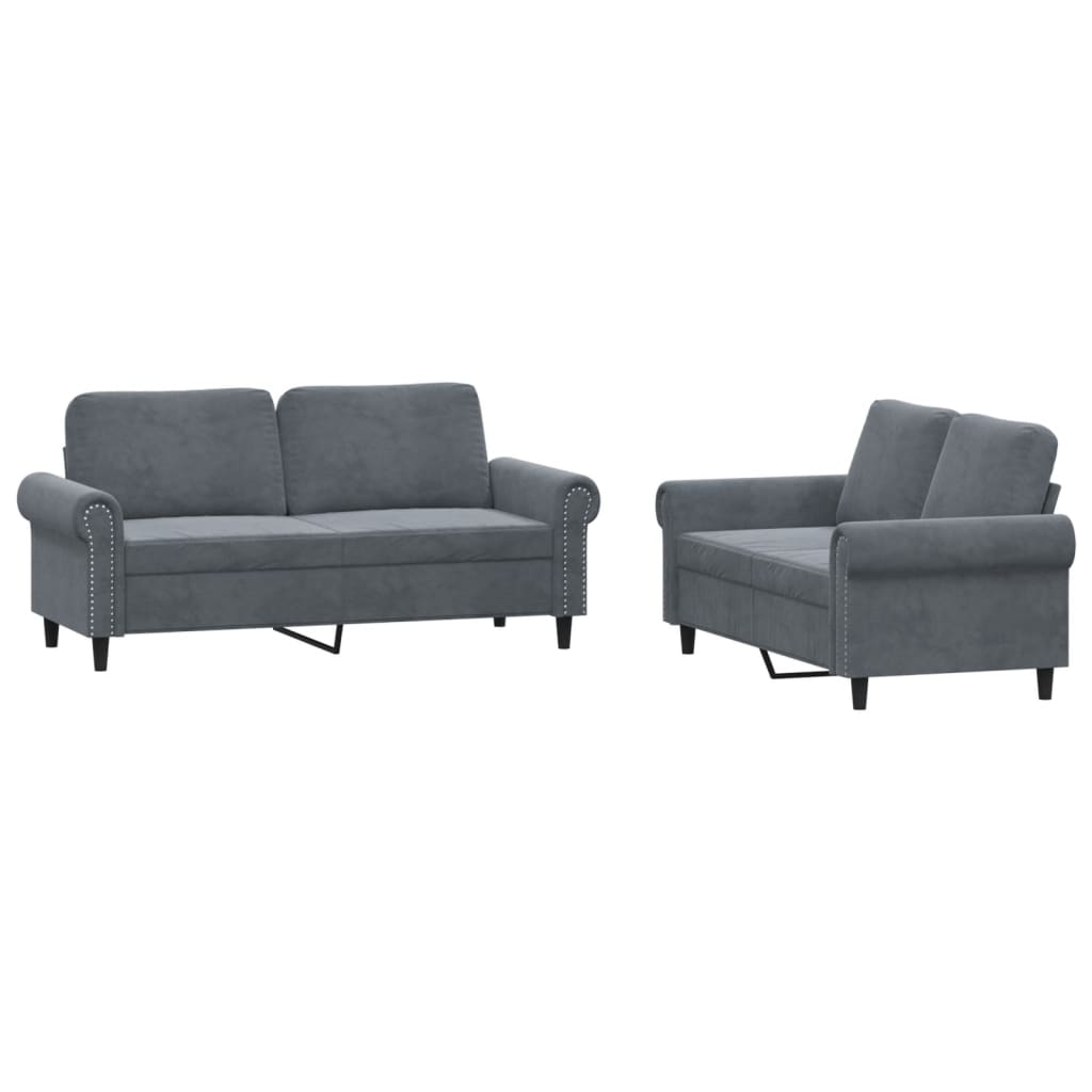 2 Piece Sofa Set with Cushions Dark Grey Velvet