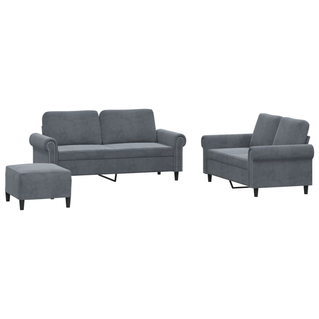 3 Piece Sofa Set with Cushions Dark Grey Velvet