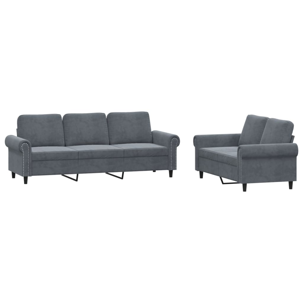 2 Piece Sofa Set with Cushions Dark Grey Velvet
