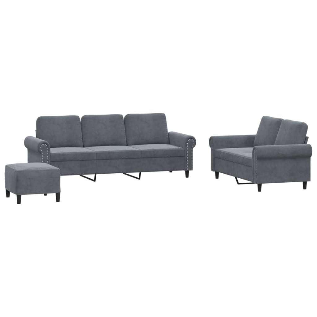 3 Piece Sofa Set with Cushions Dark Grey Velvet
