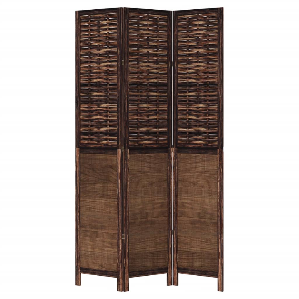 Room Divider 3 Panels Dark Brown Solid Wood Paulownia