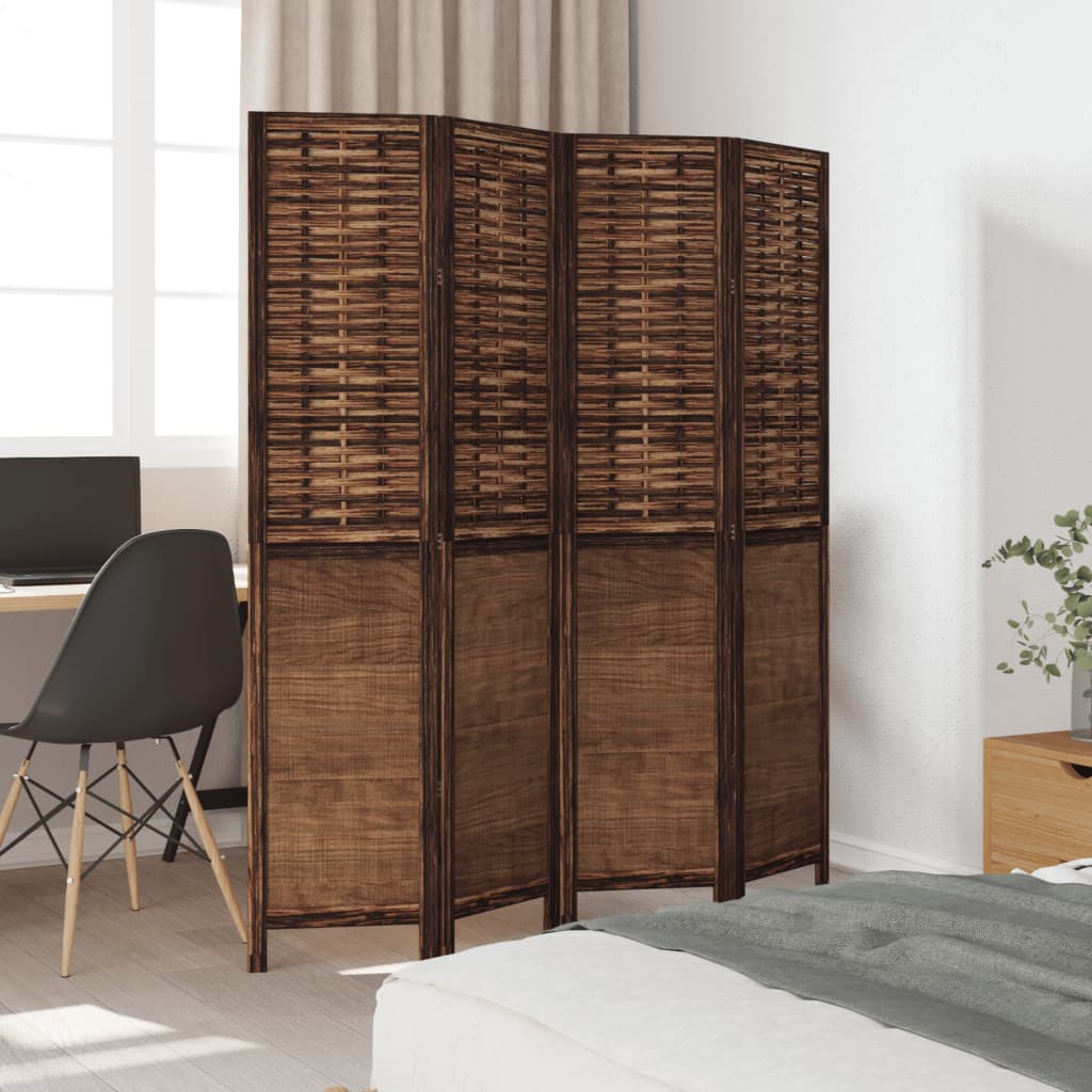 Room Divider 4 Panels Dark Brown Solid Wood Paulownia