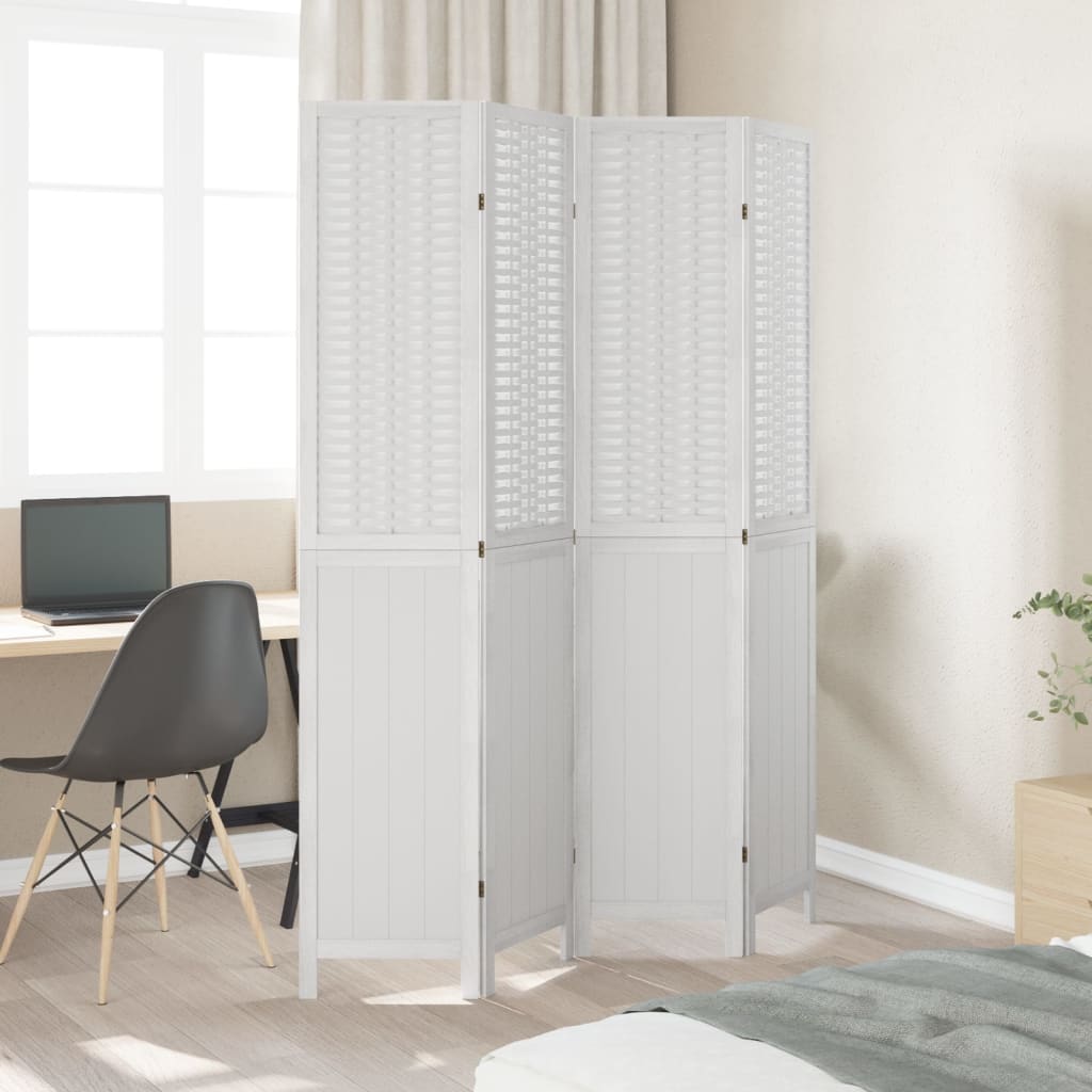 Room Divider 4 Panels White Solid Wood Paulownia