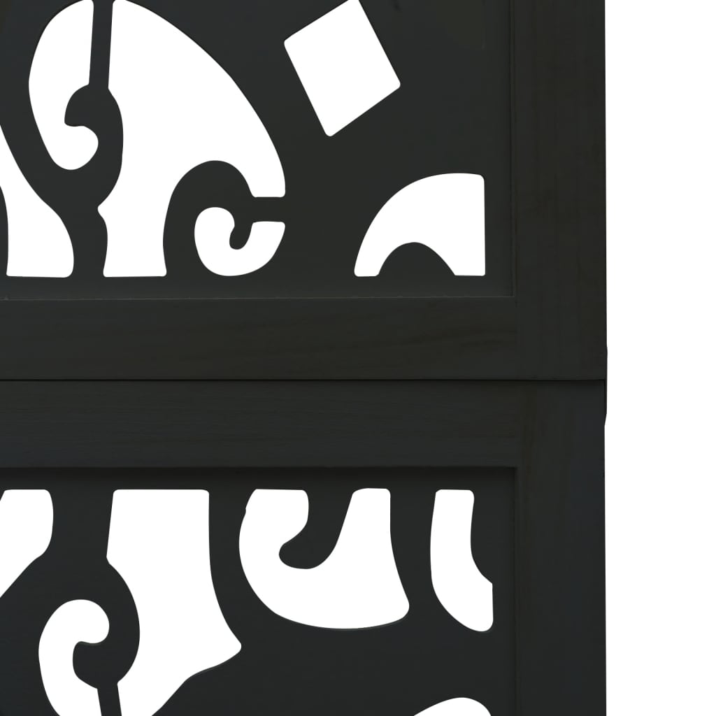 Room Divider 3 Panels Black Solid Wood Paulownia