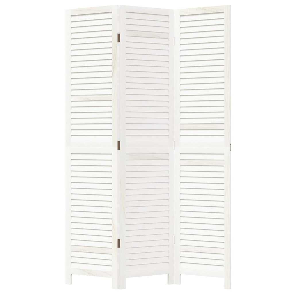 Room Divider 3 Panels White Solid Wood Paulownia