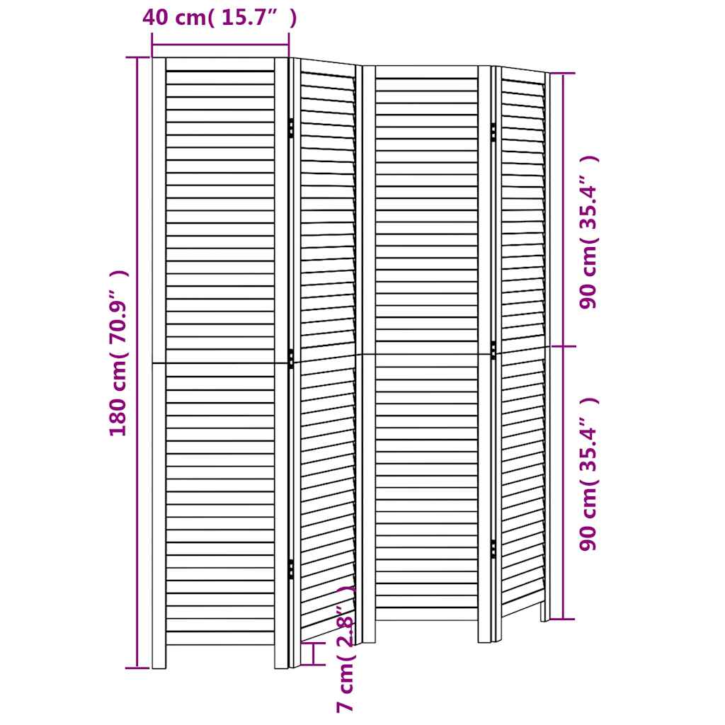 Room Divider 4 Panels White Solid Wood Paulownia