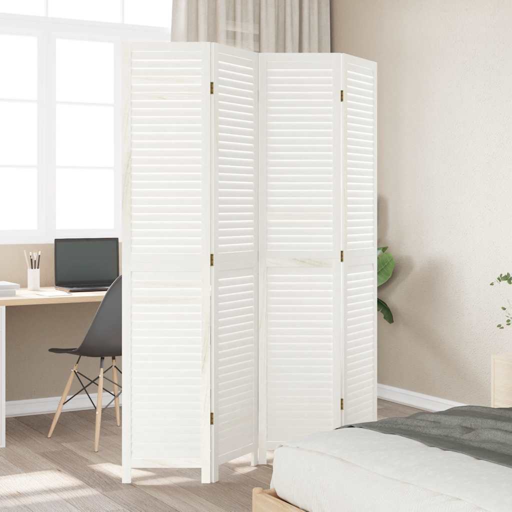 Room Divider 4 Panels White Solid Wood Paulownia