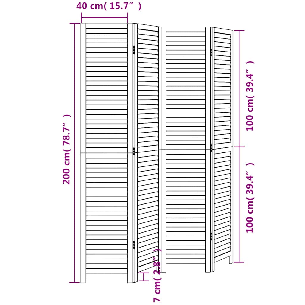 Room Divider 4 Panels White Solid Wood Paulownia