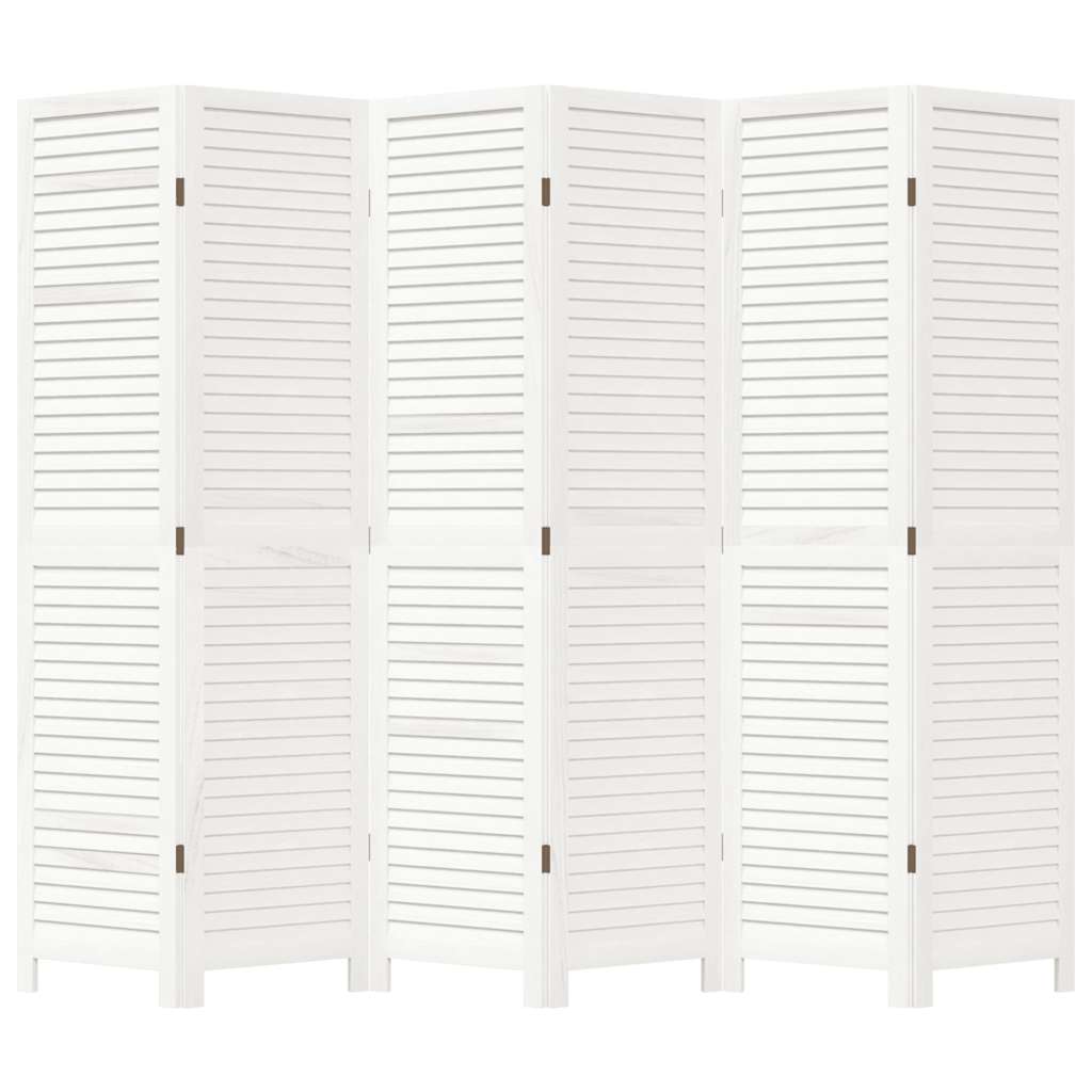 Room Divider 6 Panels White Solid Wood Paulownia