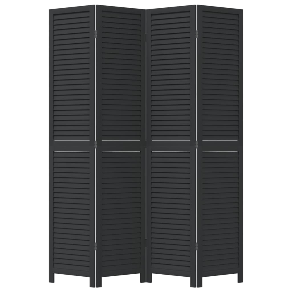 Room Divider 4 Panels Black Solid Wood Paulownia