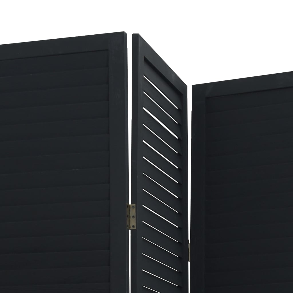 Room Divider 4 Panels Black Solid Wood Paulownia