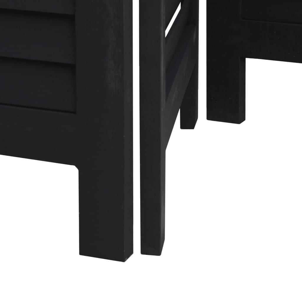 Room Divider 5 Panels Black Solid Wood Paulownia