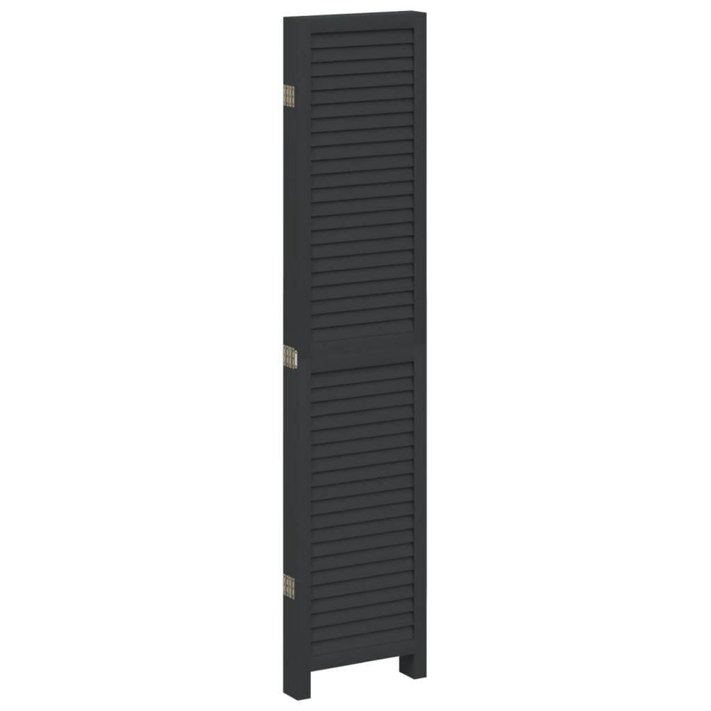 Room Divider 5 Panels Black Solid Wood Paulownia