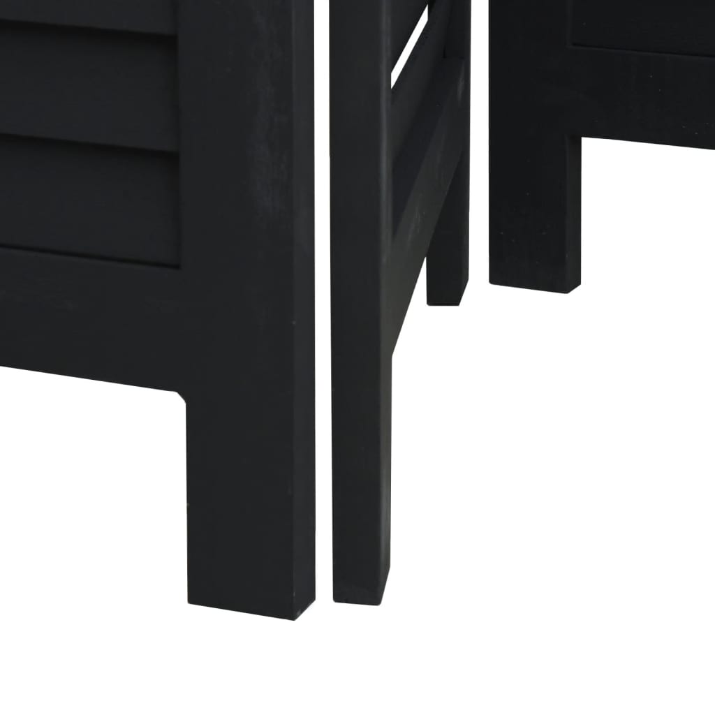 Room Divider 5 Panels Black Solid Wood Paulownia