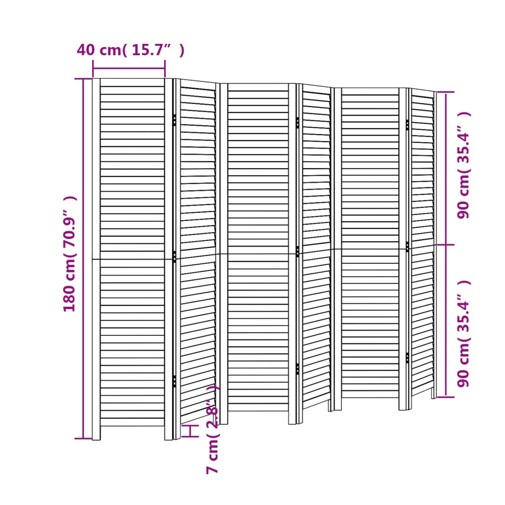 Room Divider 6 Panels Black Solid Wood Paulownia