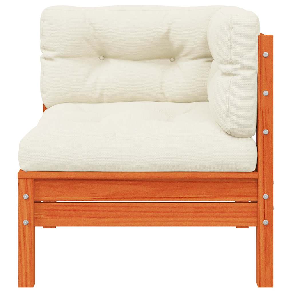 Garden Sofa Corner with Cushions Wax Brown Solid Wood Pine