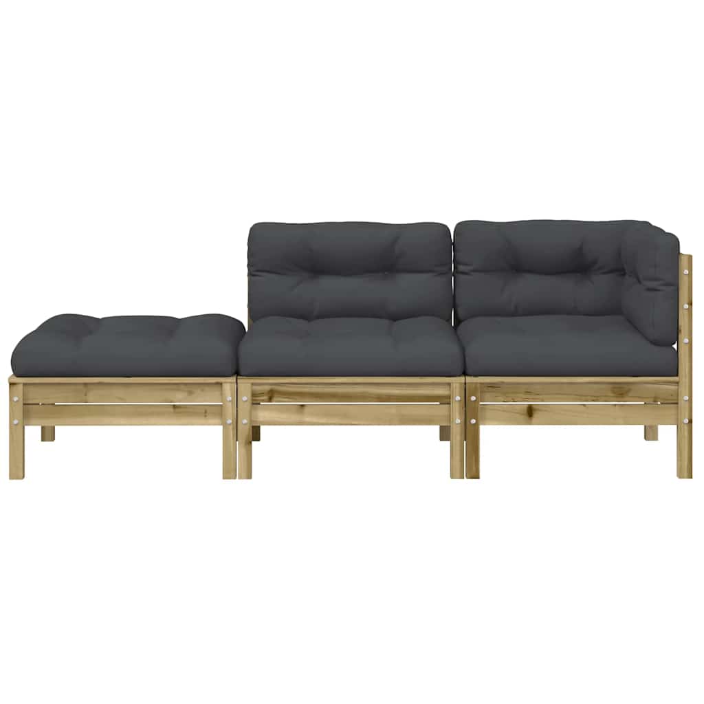 Garden Sofa with Cushions and Footstool 3-Seater