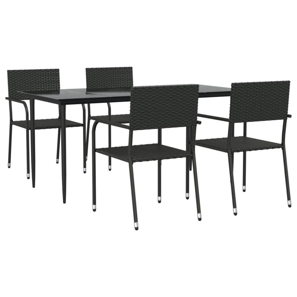 5 Piece Garden Dining Set Black Poly Rattan and Steel