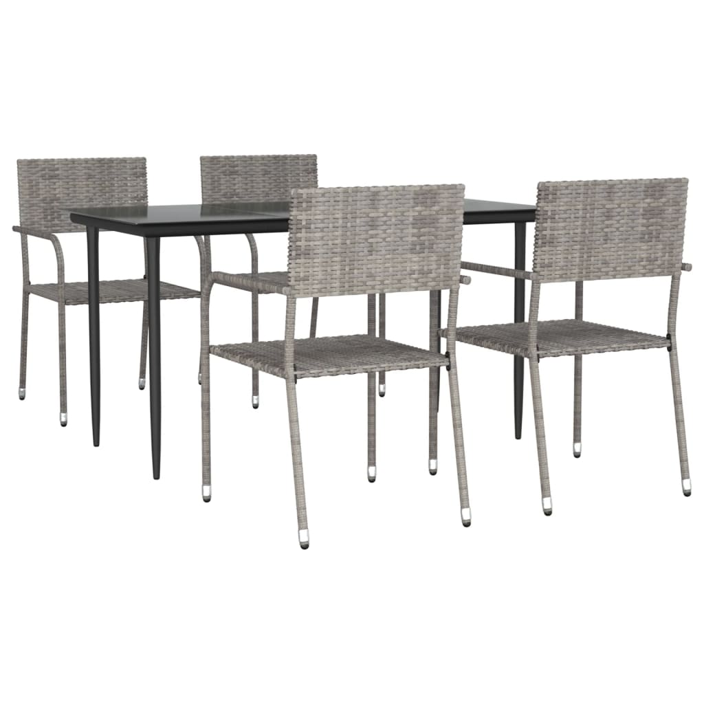 5 Piece Garden Dining Set Grey and Black Poly Rattan and Steel