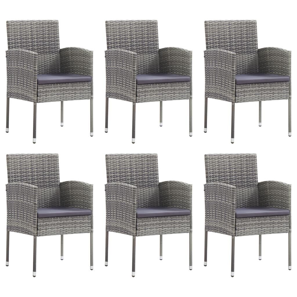 7 Piece Garden Dining Set Grey and Black Poly Rattan and Steel