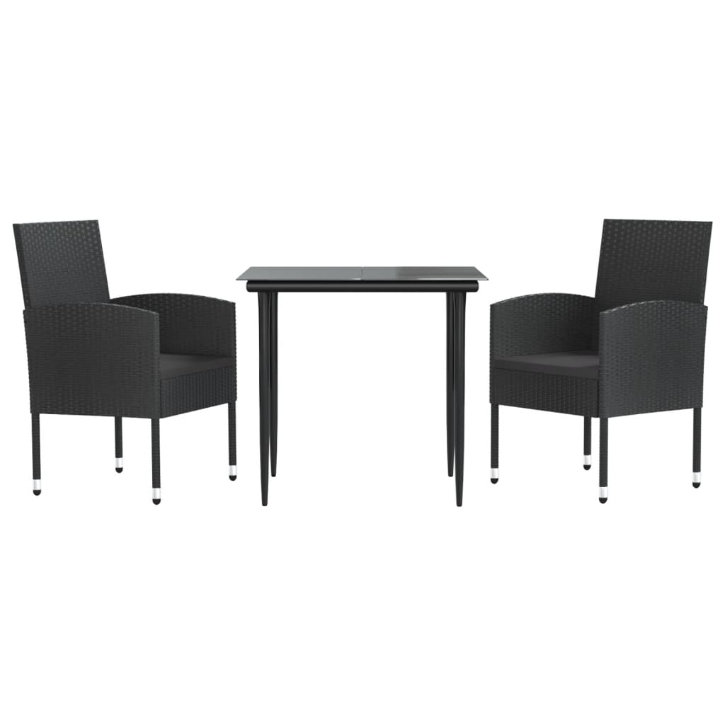 3 Piece Garden Dining Set Black Poly Rattan and Steel