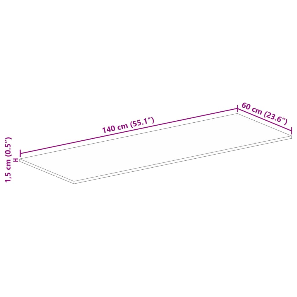 Table Top 140x60x1.5 cm Rectangular Solid Wood Rough Mango