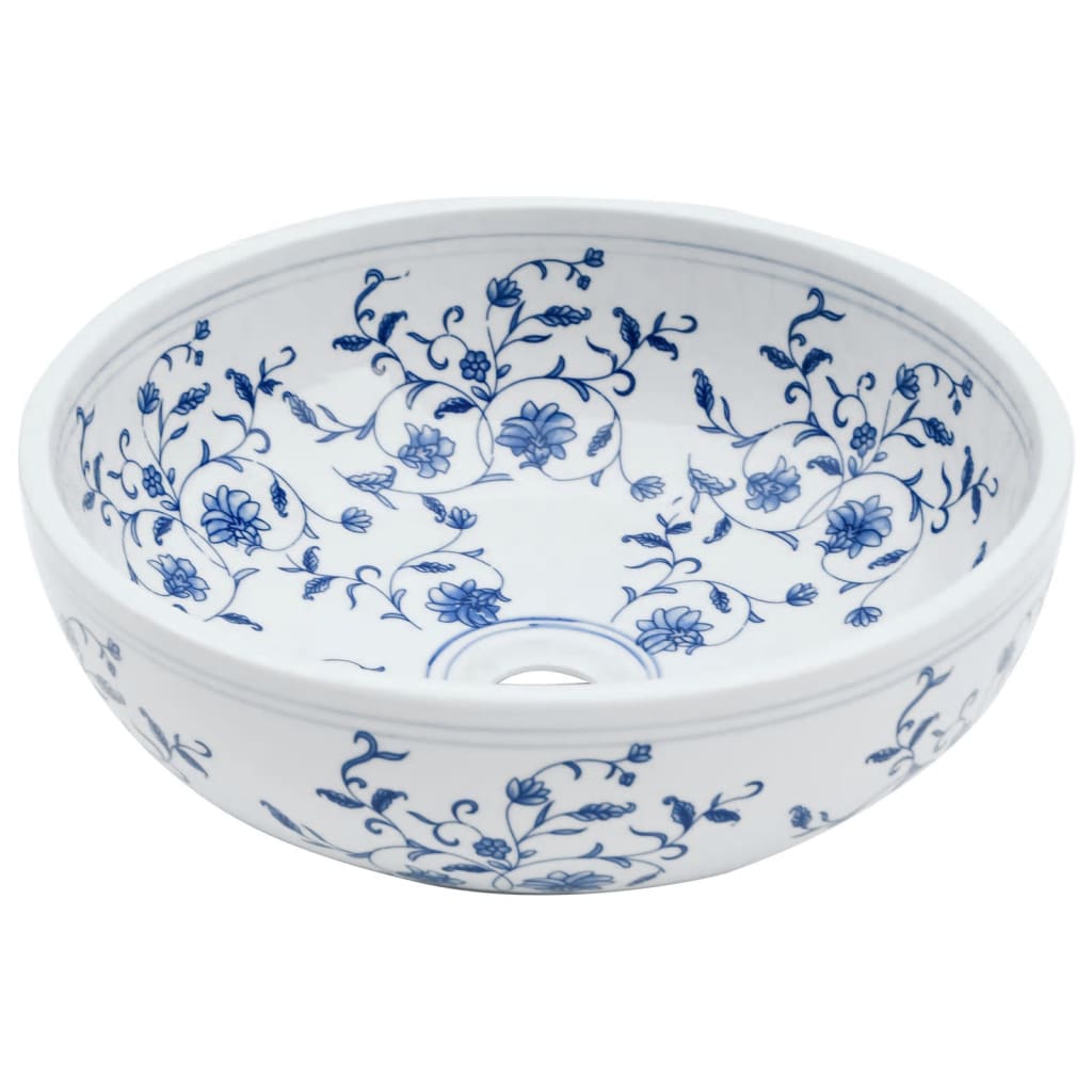 Countertop Basin White and Blue Round ?41x14 cm Ceramic