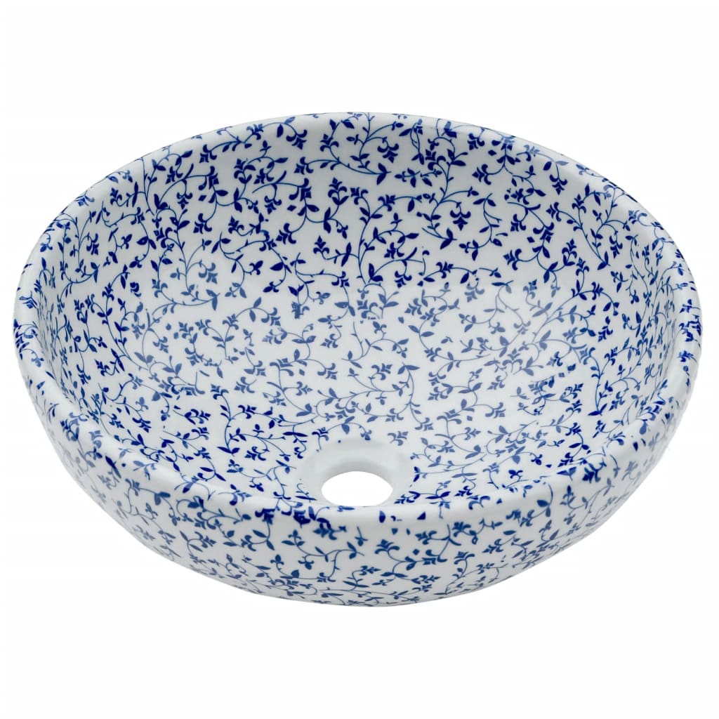 Countertop Basin White and Blue Round ?41x14 cm Ceramic