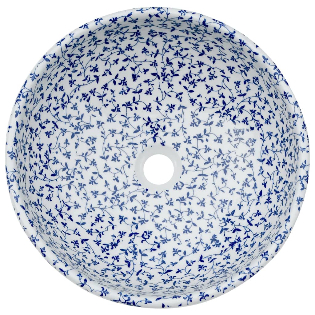Countertop Basin White and Blue Round ?41x14 cm Ceramic