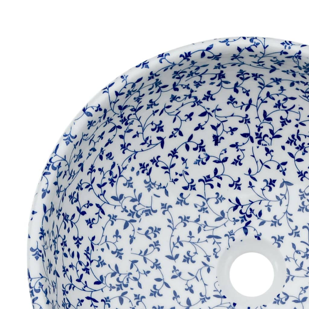 Countertop Basin White and Blue Round ?41x14 cm Ceramic